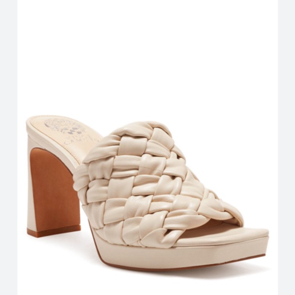 Vince Camuto Shoes - VINCE CAMUTO Women's Elanora Woven Leather Block Heel Mule in New Cream sz 7 New